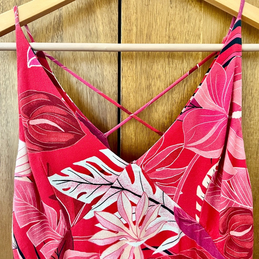 LAST CHANCE ‼️ Farm Rio Philipa Maxi Dress Red Tropical Floral Palm Leaf Boho - Picture 6 of 13